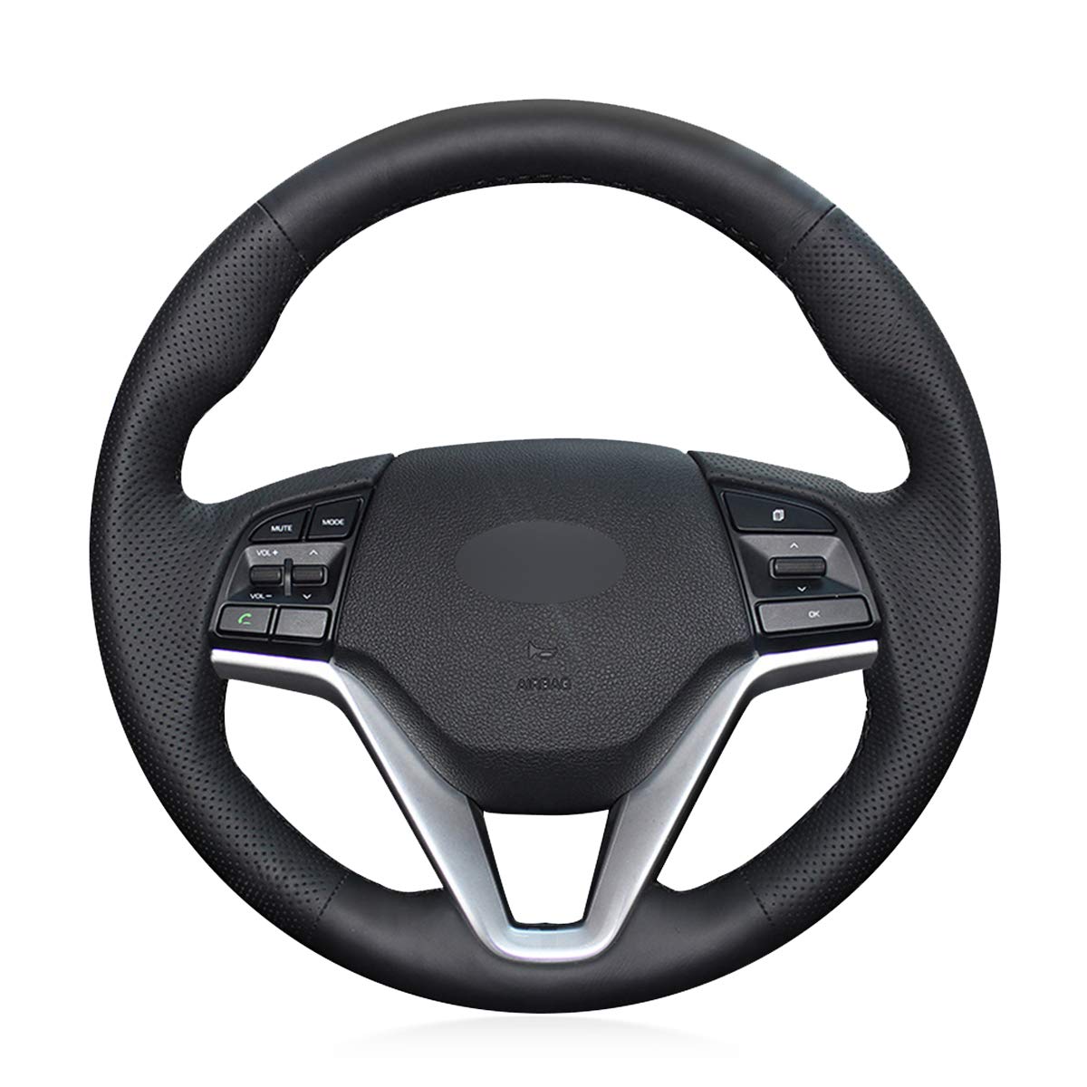 Loncky Car Custom Fit OEM Black Genuine Leather Steering Wheel Cover